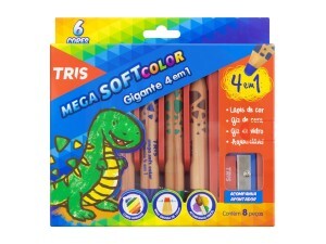 Giz de Cera 06 Cores Amadeirado 4 em 1 - Tris