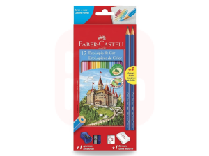 Lápis de Cor 12 Cores, Kit com Apontador, Borracha e 2 Grafite - Faber-Castell